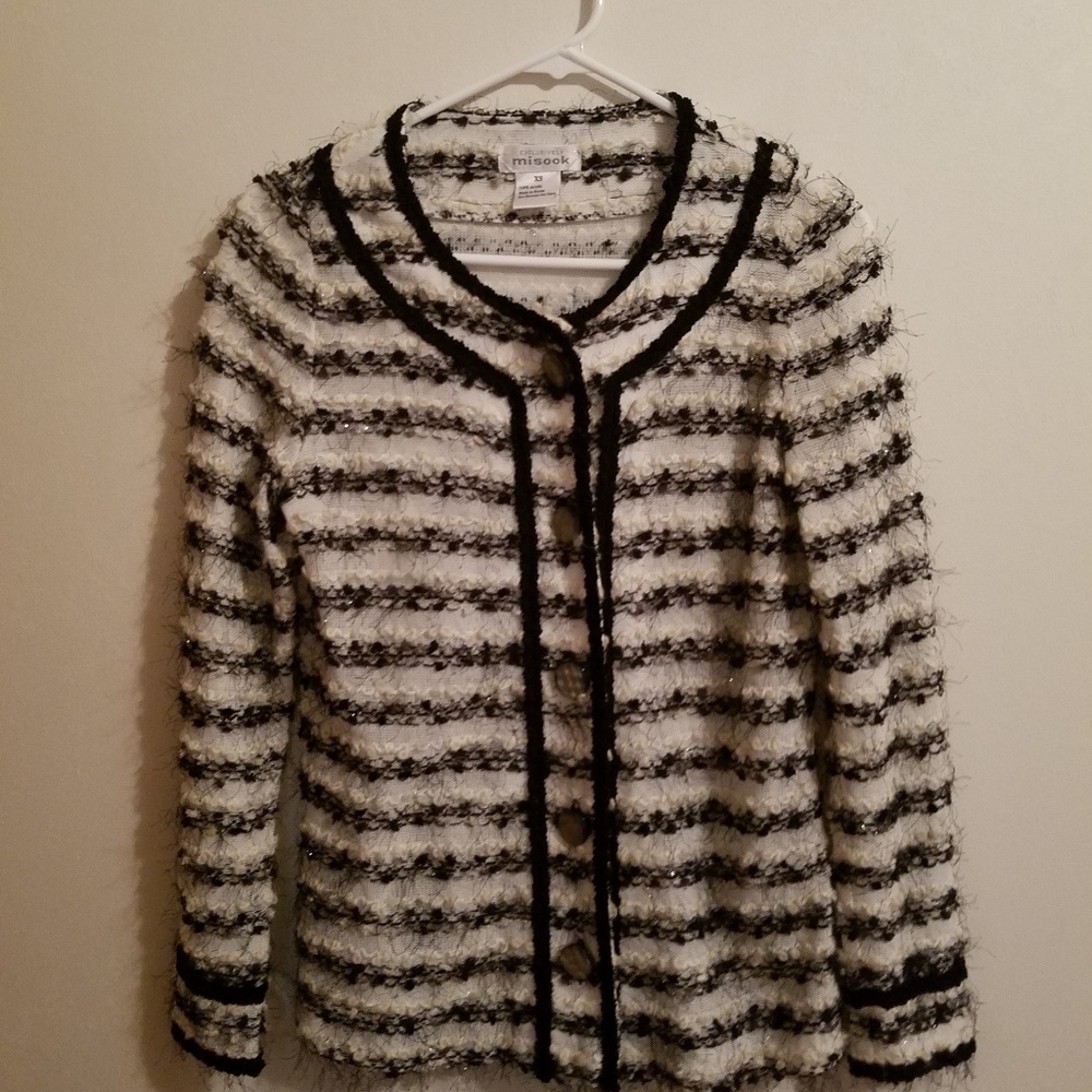 Misook XS black and white cardigan jacket blazer